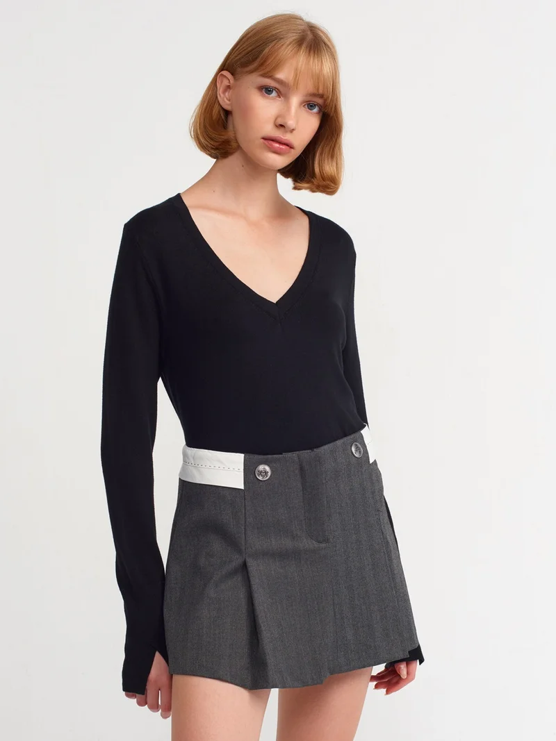 ديلفين 80792 Pleated Curved Belted Skirt-Anthracite