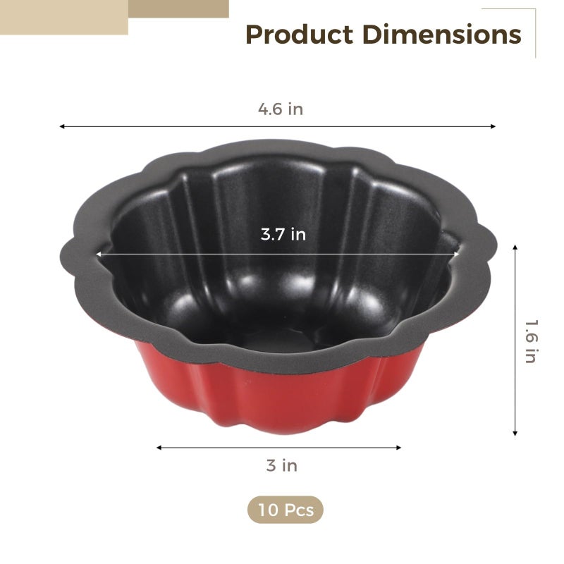 10 Pcs Nonstick Carbon Steel Fluted Cake Pans 4 5 In Flower Shape Baking Mold For Brownie Cupcake - Image 3