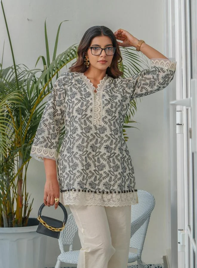 DW DW Embroidered V-Neck Pure Cotton Tunic and Trousers Co-Ords