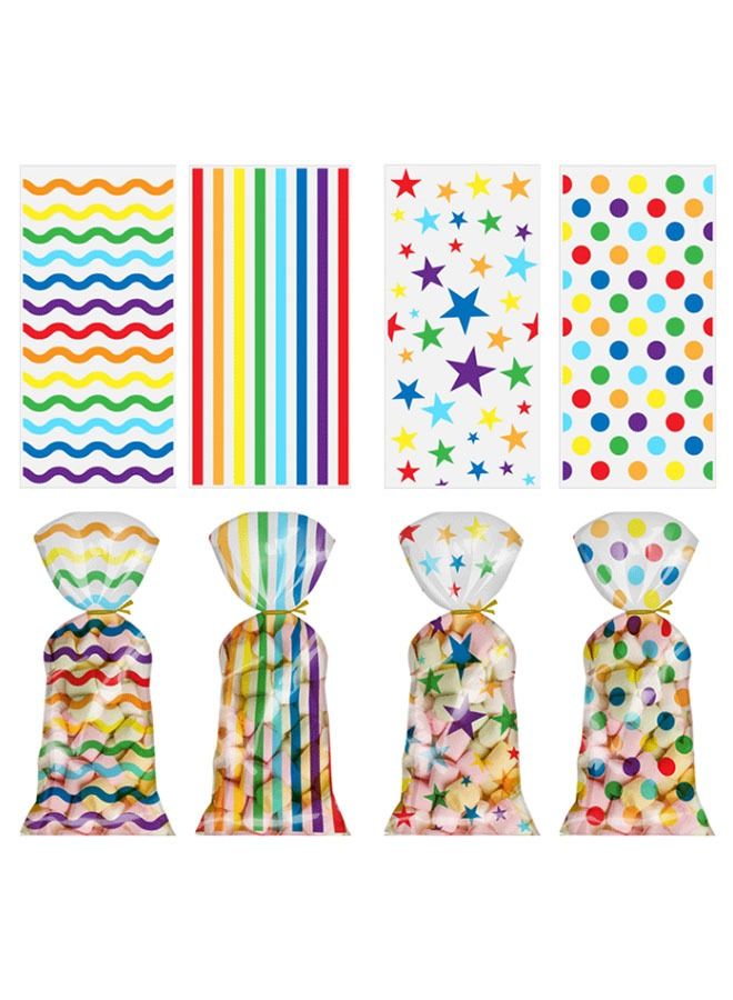 Ant 100 Piece Colorful Treat Bags, Five-pointed Star Stripes Printed Pattern Candy Favor Bags with Twist Ties, Chocolate Small Treat Birthday Party Supplies, 4 Styles - Image 4