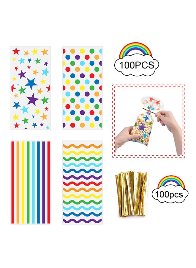 Ant 100 Piece Colorful Treat Bags, Five-pointed Star Stripes Printed Pattern Candy Favor Bags with Twist Ties, Chocolate Small Treat Birthday Party Supplies, 4 Styles - Image 3