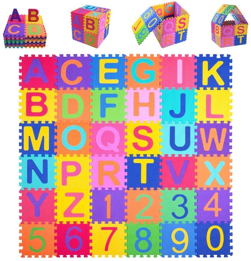 Kangler Kids Foam Puzzle Play Mat 5.9inch x 5.9inch (36-Piece Set) Interlocking EVA Floor Tiles with Alphabet and Numbers - Image 1