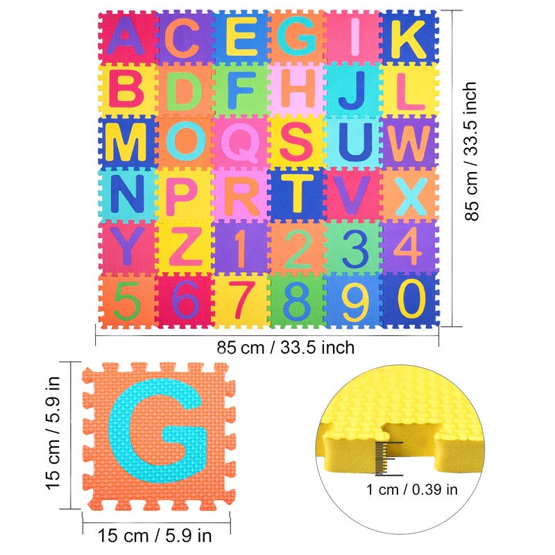 Kangler Kids Foam Puzzle Play Mat 5.9inch x 5.9inch (36-Piece Set) Interlocking EVA Floor Tiles with Alphabet and Numbers - Image 2