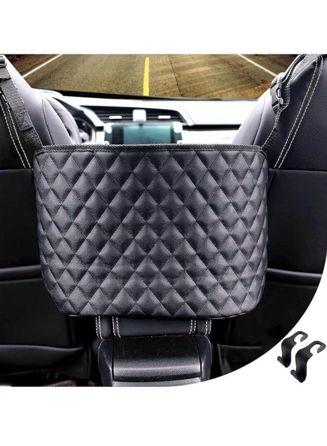 عربست حامل حقيبة يد على شكل شبكة للسيارة، حامل محفظة بين المقاعد، منظم ظهر المقعد الجلدي، حقيبة شبكية كبيرة السعة - Image 1