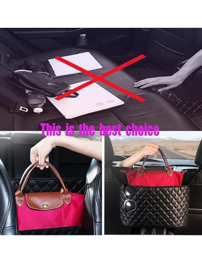 عربست حامل حقيبة يد على شكل شبكة للسيارة، حامل محفظة بين المقاعد، منظم ظهر المقعد الجلدي، حقيبة شبكية كبيرة السعة - Image 3