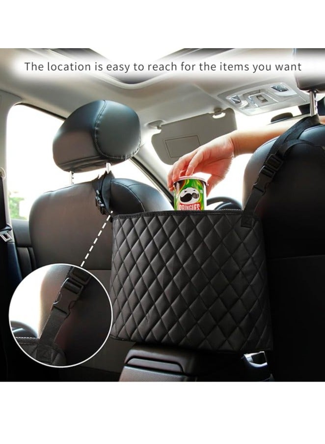 عربست حامل حقيبة يد على شكل شبكة للسيارة، حامل محفظة بين المقاعد، منظم ظهر المقعد الجلدي، حقيبة شبكية كبيرة السعة - Image 5