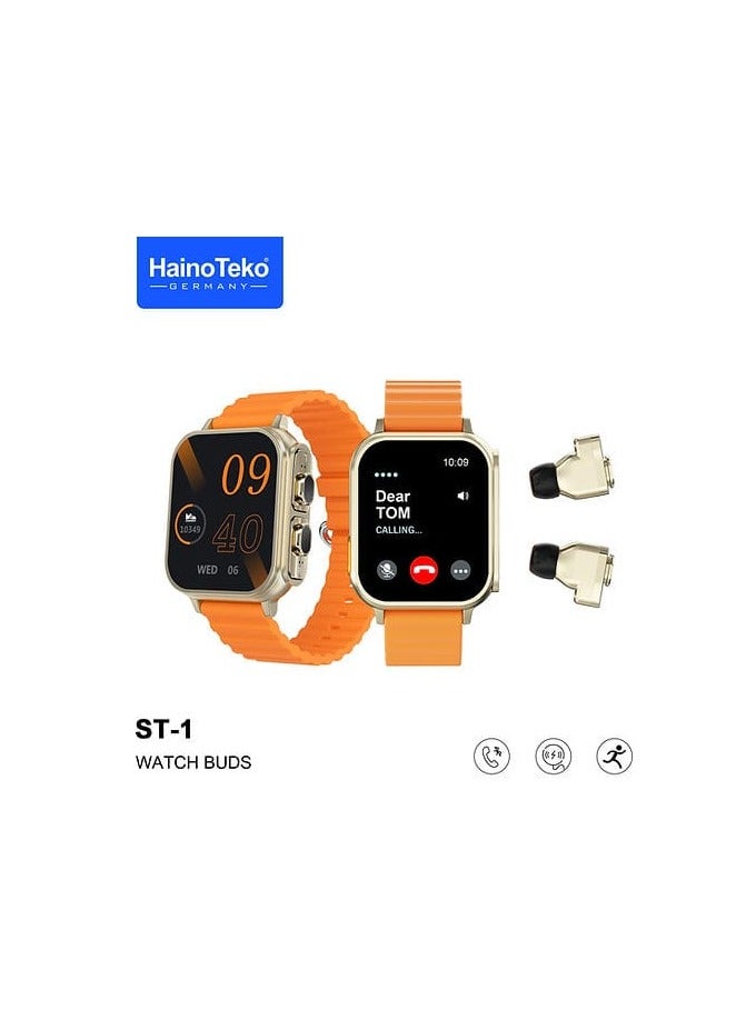 Haino Teko The Haino Teko ST-1 Watch Buds offer a unique combination of smartwatch technology and integrated wireless earbuds, designed to deliver style, convenience, and smart features in one sleek package. - Image 1