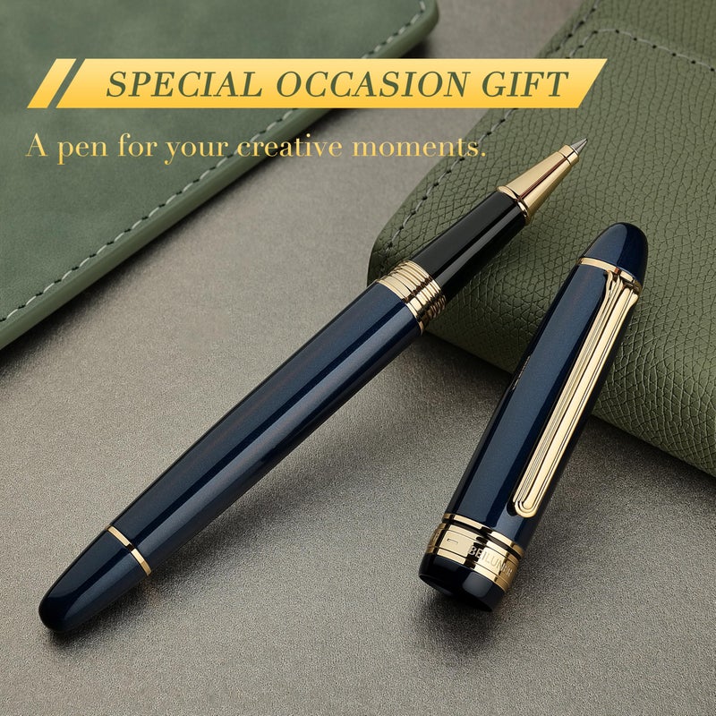BEILUNER 319 Piano Blue Lacquer Rollerball - Stunning Luxury Pen with 24K Gold, Heavy, Schneider Black Ink Refill, Best Gift Set for Men & Women, Professional, Executive Office, Fancy Classic Pens - Image 2