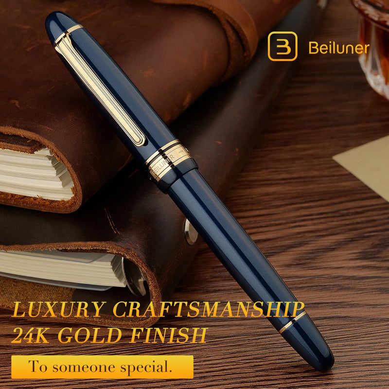 BEILUNER 319 Piano Blue Lacquer Rollerball - Stunning Luxury Pen with 24K Gold, Heavy, Schneider Black Ink Refill, Best Gift Set for Men & Women, Professional, Executive Office, Fancy Classic Pens - Image 3