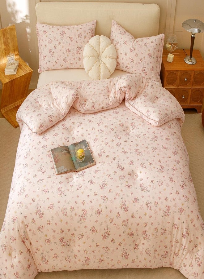 MorroMorn Pink Comforter Twin, Super Soft Twin Bedding Sets - 3 PCS Thick Fluffy Comforter with 2 Pillowcases for Girls Kids Teen, Lightweight for Bed All Seasons (Pink Flowers) - Image 1