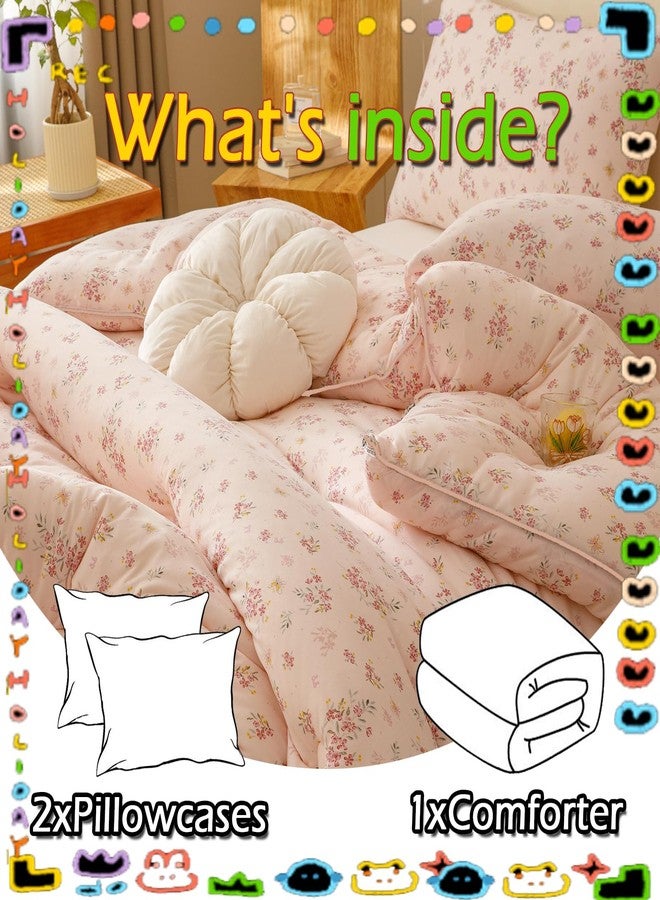 MorroMorn Pink Comforter Twin, Super Soft Twin Bedding Sets - 3 PCS Thick Fluffy Comforter with 2 Pillowcases for Girls Kids Teen, Lightweight for Bed All Seasons (Pink Flowers) - Image 2