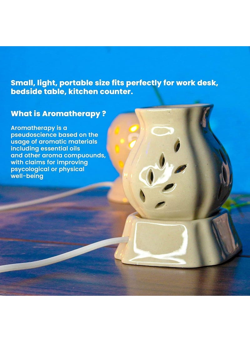 Eyuvaa Label EYUVAA LABEL Ceramic Aroma Electric Diffuser Night Lamp for Living Room Handcrafted Matki Shape Aromatherapy Oil Burner Diffuser for Home Fragrance Offices Restaurants SPA Yoga Meditation  - Image 4