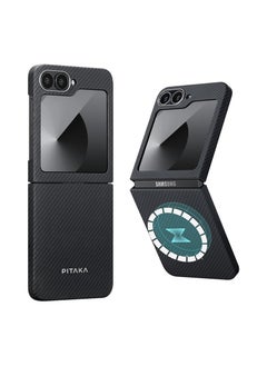 PITAKA pitaka for Z Flip 6 Case, Slim & Light Magnetic Galaxy Z Flip 6 Case with a Case-Less Touch Feeling, 600D Aramid Fiber Made MagEZ Case 5 - Black/Grey(Twill)  - Image 1