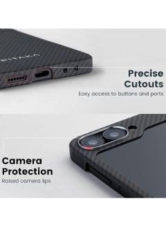 PITAKA pitaka for Z Flip 6 Case, Slim & Light Magnetic Galaxy Z Flip 6 Case with a Case-Less Touch Feeling, 600D Aramid Fiber Made MagEZ Case 5 - Black/Grey(Twill)  - Image 3