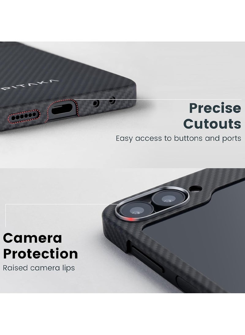 PITAKA pitaka for Z Flip 6 Case, Slim & Light Magnetic Galaxy Z Flip 6 Case with a Case-Less Touch Feeling, 600D Aramid Fiber Made MagEZ Case 5 - Black/Grey(Twill)  - Image 3