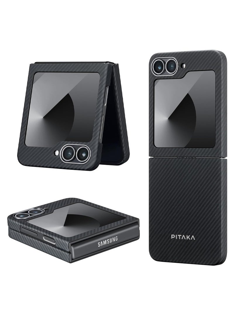 PITAKA pitaka for Z Flip 6 Case, Slim & Light Magnetic Galaxy Z Flip 6 Case with a Case-Less Touch Feeling, 600D Aramid Fiber Made MagEZ Case 5 - Black/Grey(Twill)  - Image 2