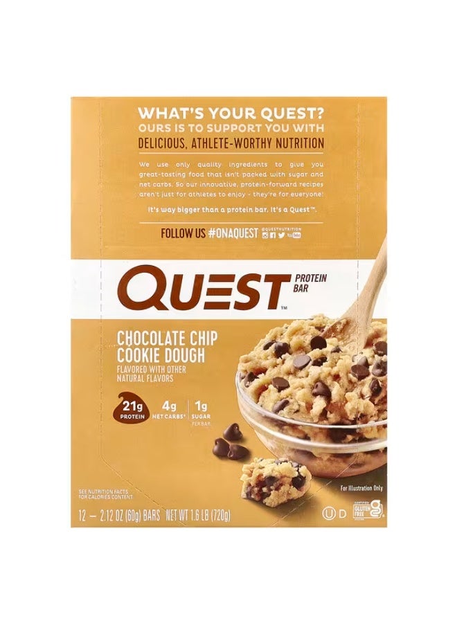Quest Nutrition, Protein Bar, Chocolate Chip Cookie Dough, 12 Bars, 2.12 oz (60 g) Each