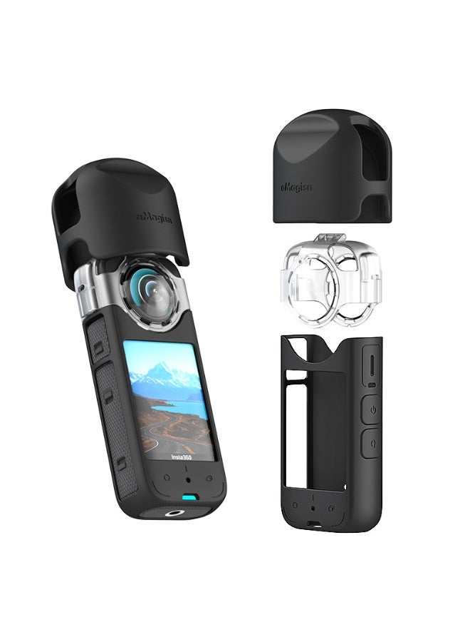 aMagisn غطاء عدسة مانع للضباب مع تصميم قفل لـ Insta360 X3 – طقم حماية شامل للكاميرا من السيليكون، بدون حواف سوداء، مضاد للصدمات وسهل الفك، ملحق لكاميرات الأكشن - Image 1