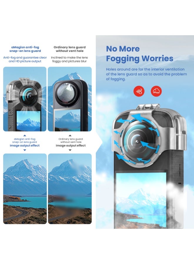 aMagisn غطاء عدسة مانع للضباب مع تصميم قفل لـ Insta360 X3 – طقم حماية شامل للكاميرا من السيليكون، بدون حواف سوداء، مضاد للصدمات وسهل الفك، ملحق لكاميرات الأكشن - Image 3