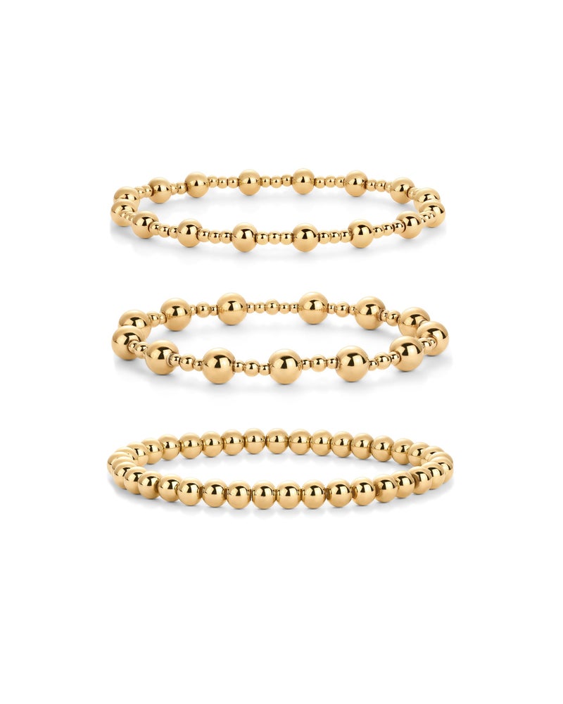 PAVOI 14K Yellow Gold Plated Ball Irregular Beaded Bracelet Trio for Women | 3-Piece Stretchy Bracelet Stack Set - Image 3