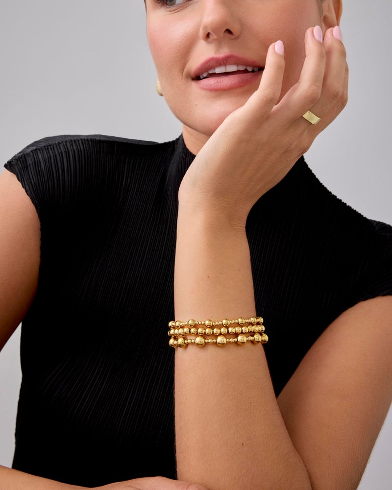 PAVOI 14K Yellow Gold Plated Ball Irregular Beaded Bracelet Trio for Women | 3-Piece Stretchy Bracelet Stack Set - Image 4