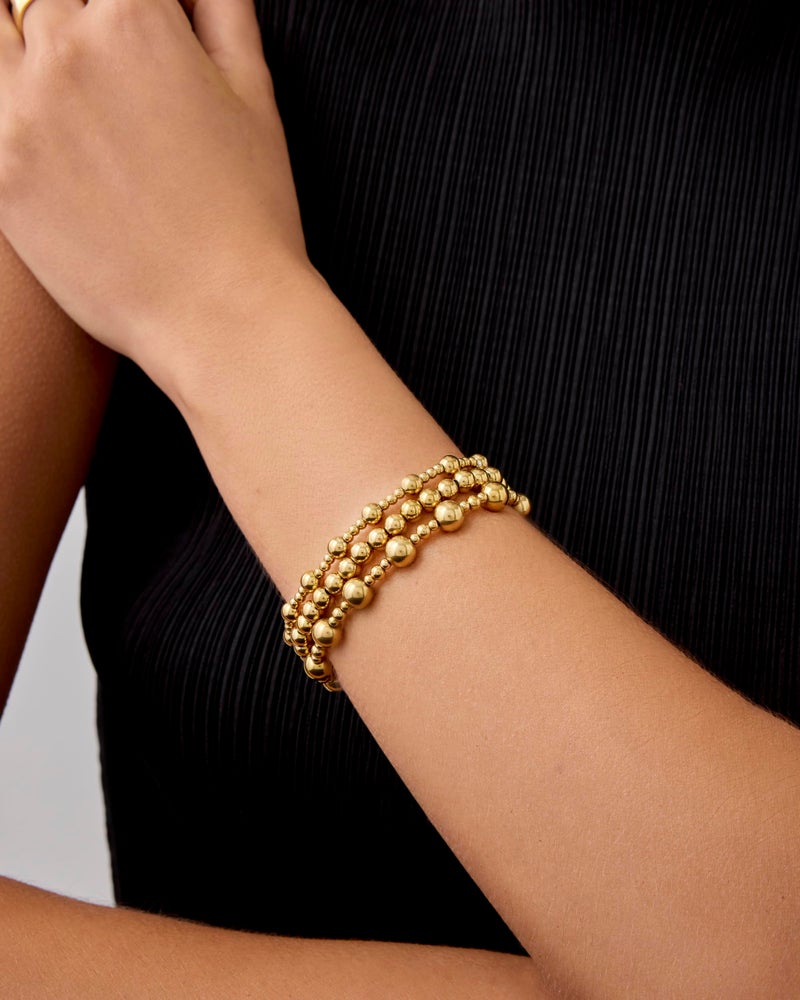 PAVOI 14K Yellow Gold Plated Ball Irregular Beaded Bracelet Trio for Women | 3-Piece Stretchy Bracelet Stack Set - Image 2