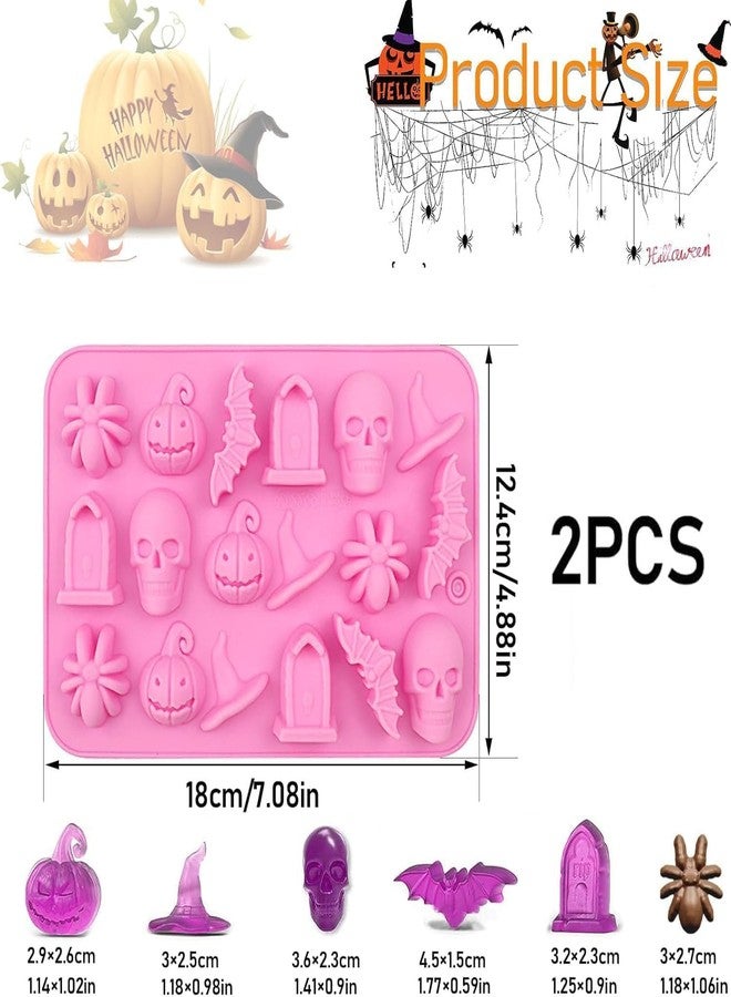 Bamutu Halloween Silicone Molds 2-Pack - 36-Cavity 3D Chocolate & Gummy Molds Set (Skull, Pumpkin, Bat, Ghost, Witch Hat, Tombstone) | Food-Grade, BPA-Free, Mini Candy Molds for Party Favors - Image 2
