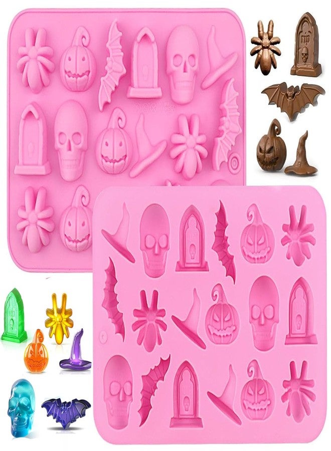 Bamutu Halloween Silicone Molds 2-Pack - 36-Cavity 3D Chocolate & Gummy Molds Set (Skull, Pumpkin, Bat, Ghost, Witch Hat, Tombstone) | Food-Grade, BPA-Free, Mini Candy Molds for Party Favors - Image 1
