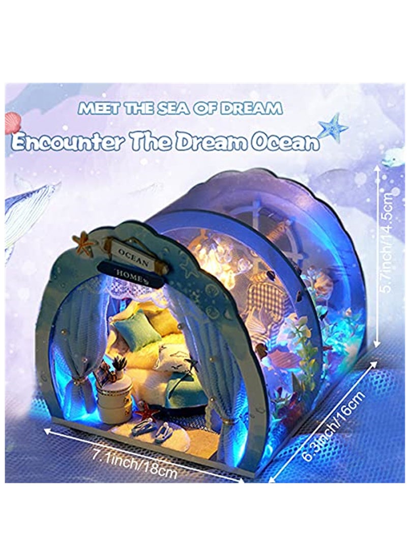 KASTWAVE DIY Miniature Dollhouse Kit, Miniature House Kit 1:24 Scale,Tiny House kit with Furniture, Great Handmade Crafts Gift for Father's Day, Sweet Home of Mermaid Princess - Image 2