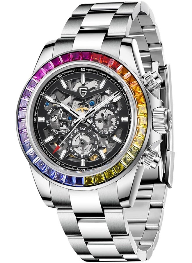 PAGANI DESIGN Men's Automatic Mechanical Watches, Mechanical Stainless Steel Frame, Rainbow Bezel, Stainless Steel Strap, Fashionable And Casual PD1777  - Image 1