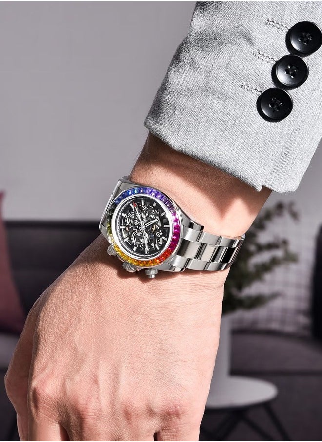 PAGANI DESIGN Men's Automatic Mechanical Watches, Mechanical Stainless Steel Frame, Rainbow Bezel, Stainless Steel Strap, Fashionable And Casual PD1777  - Image 2
