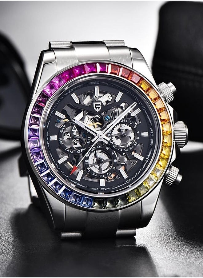 PAGANI DESIGN Men's Automatic Mechanical Watches, Mechanical Stainless Steel Frame, Rainbow Bezel, Stainless Steel Strap, Fashionable And Casual PD1777  - Image 3