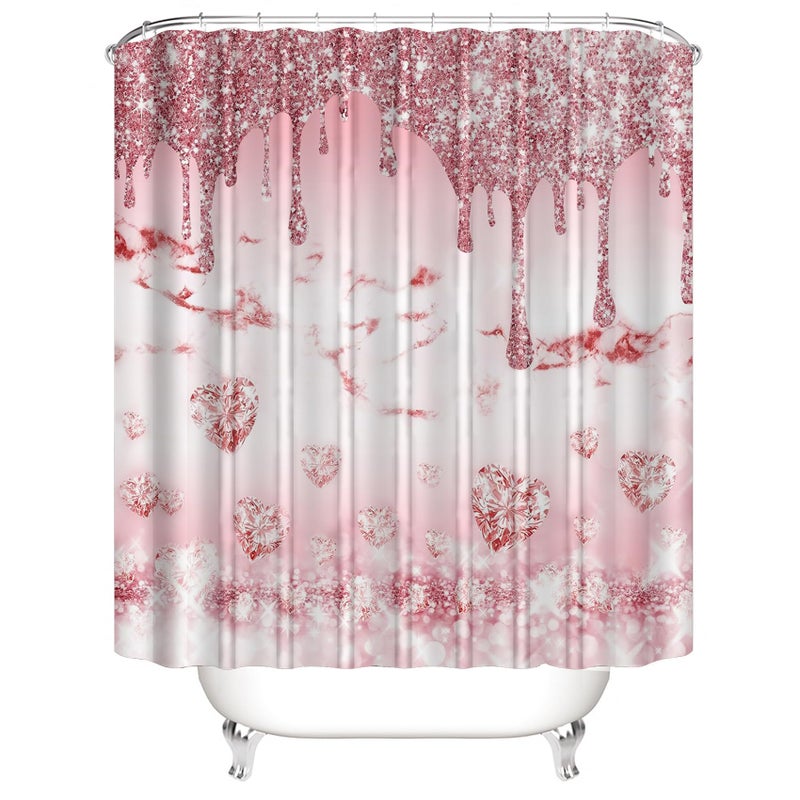 AZHM 4 Pcs Glitter Diamond Shower Curtain Sets Rose Gold Bathroom Decor Set with Shower Curtain and Rugs and Accessories Bling Modern Fashion Bathroom Curtain with 12 Hooks - Image 4