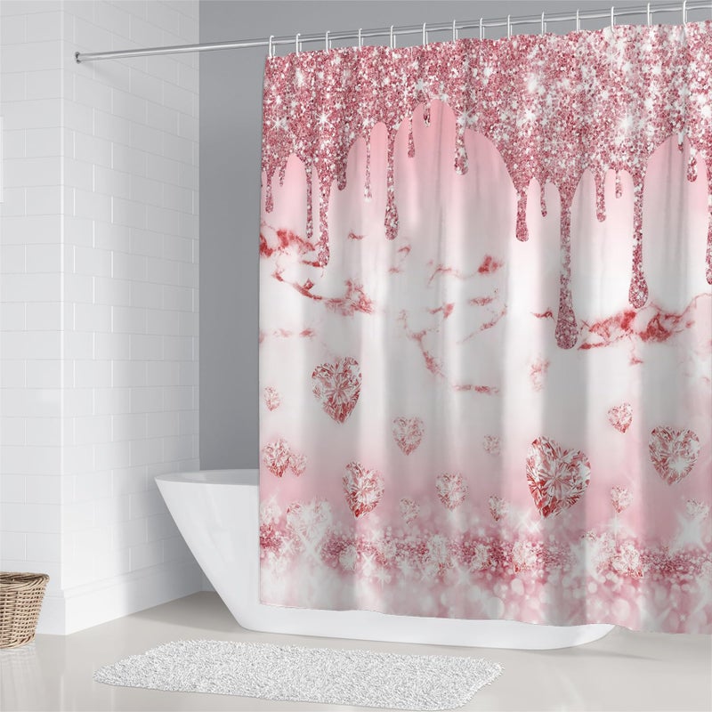 AZHM 4 Pcs Glitter Diamond Shower Curtain Sets Rose Gold Bathroom Decor Set with Shower Curtain and Rugs and Accessories Bling Modern Fashion Bathroom Curtain with 12 Hooks - Image 2