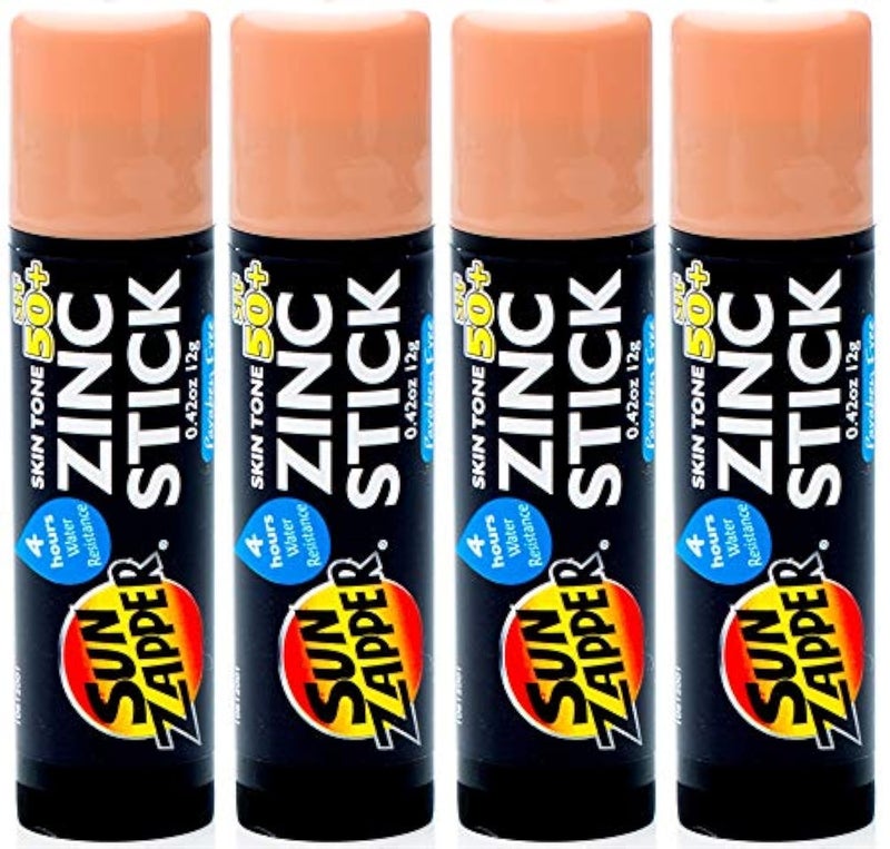 Sun Zapper Zinc Oxide Sunscreen Stick SPF 50 Light Skin Tone  4Pack 042 oz each  WaterResistant Mineral Sunblock with Vitamin E  Aloe Vera  Made in Australia