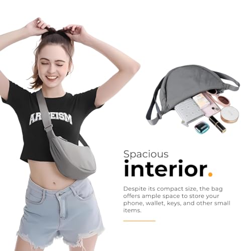 Tressential Nylon Half Moon Shape Crossbody Bag for Women Men | Lightweight Travel Crescent Shape Chest Bag | Sling Bag (Grey) - Image 3