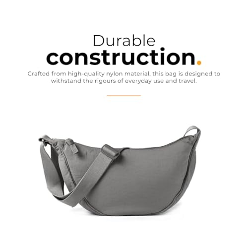 Tressential Nylon Half Moon Shape Crossbody Bag for Women Men | Lightweight Travel Crescent Shape Chest Bag | Sling Bag (Grey) - Image 4