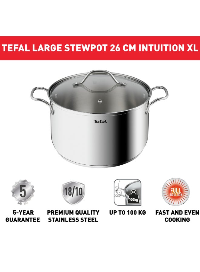 تيفال TEFAL قدر Intuition XL | 26 سم | الفولاذ المقاوم للصدأ 18/10 عالي الجودة | حجم XL | مقابض قوية | غطاء زجاجي | طنجرة للطهي بالحث | ضمان لمدة سنتين | B8646304 - Image 3