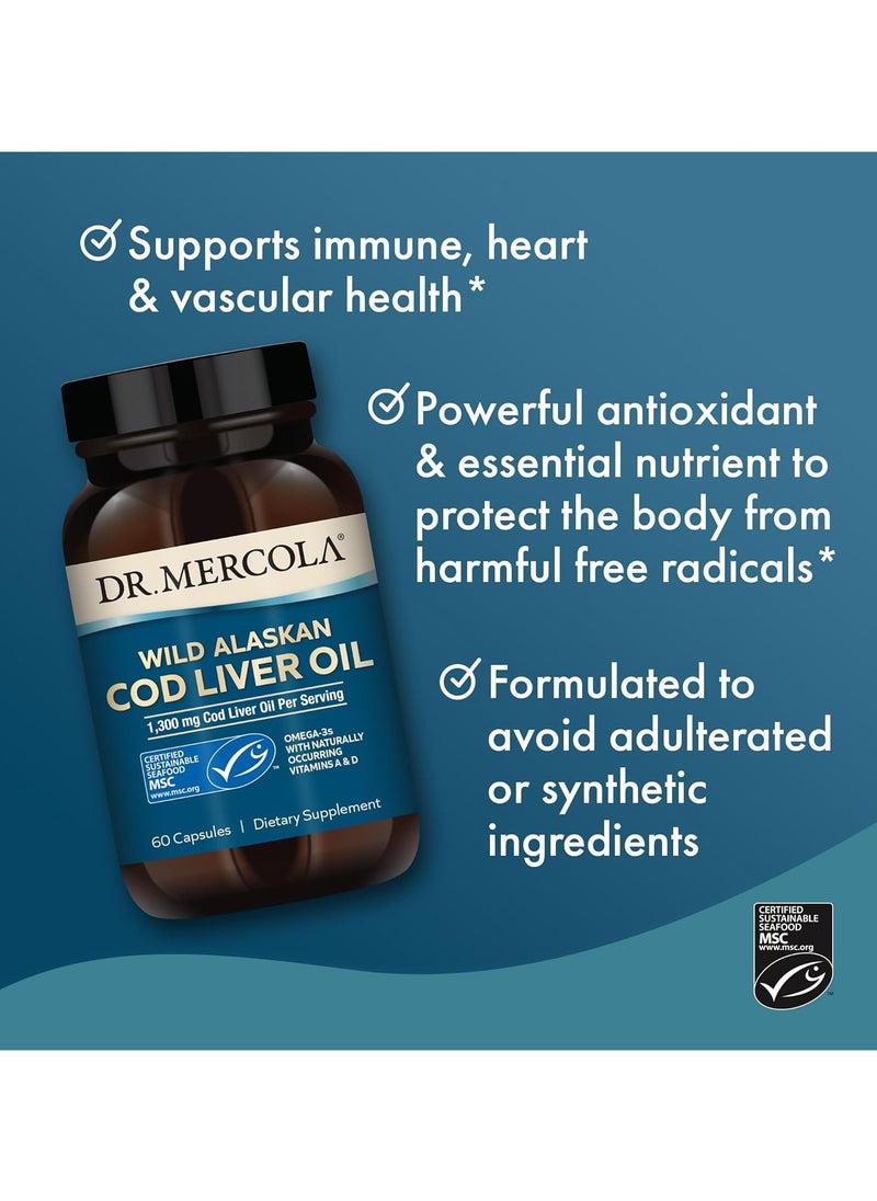 Dr. Mercola - Wild Alaskan Cod Liver Oil 1300 Mg Cod Liver Oil Per Serving 60 Capsules - Image 1