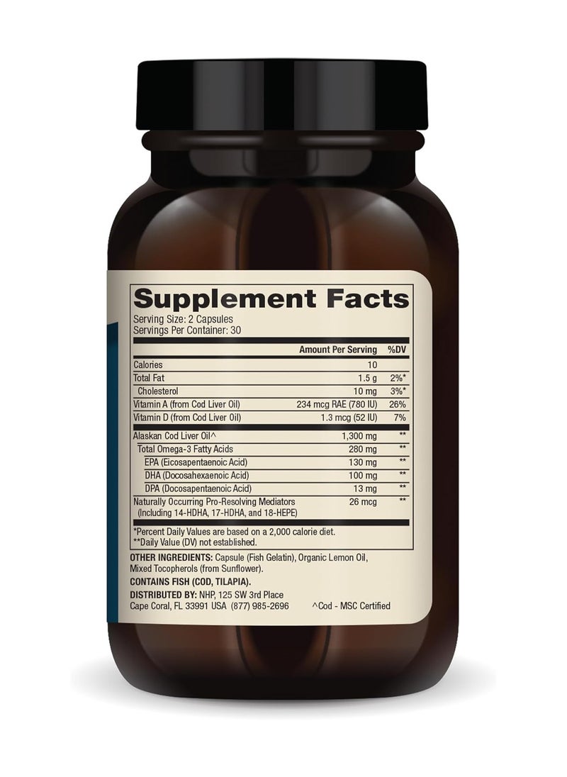 Dr. Mercola - Wild Alaskan Cod Liver Oil 1300 Mg Cod Liver Oil Per Serving 60 Capsules - Image 1
