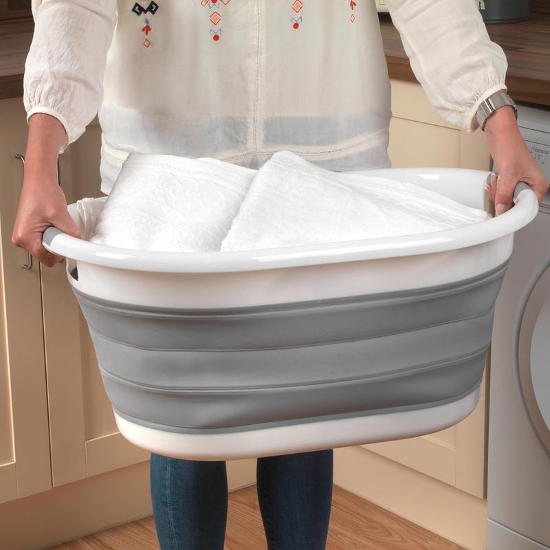 Beldray LA034816BEU7 Foldable Laundry Baskets - Foldable Laundry Hamper with Handle, Storage Container/Organiser, Space-Saving Laundry Bags, Plastic Washing Container, Foldable, 37 L, Grey - Image 3