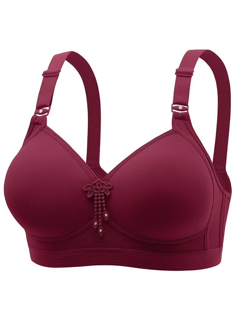 Loquat Womens Soft Breathable Bras Unpadded Wireless Bra Wine Red