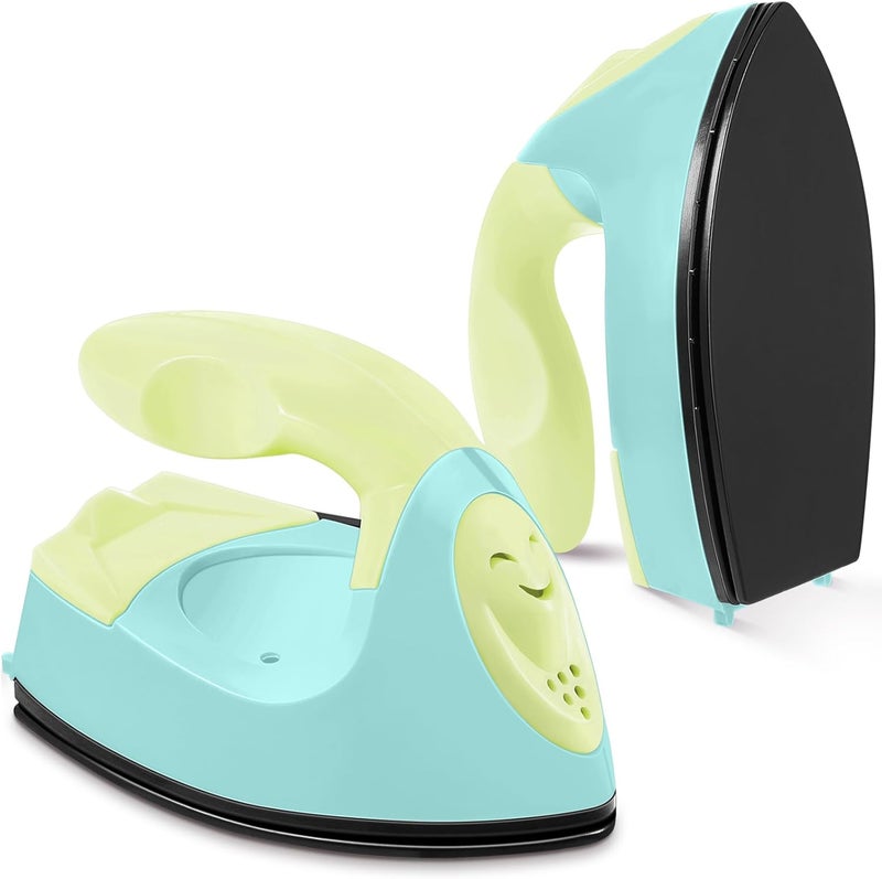 Honoson Mini Craft Iron Mini Heat Press Small Iron Portable Handy Tiny Flatiron with Charging Base Accessories for Fuse Beads Patch DIY T-shirts heat Transfer Vinyl Projects(Light Yellow, Mint Green) - Image 1