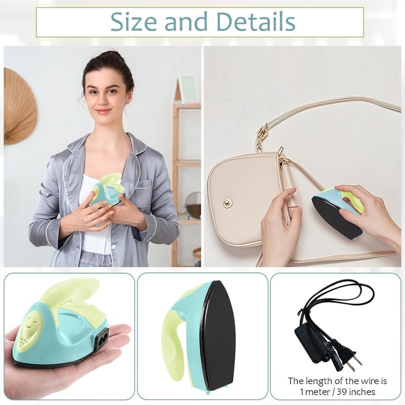 Honoson Mini Craft Iron Mini Heat Press Small Iron Portable Handy Tiny Flatiron with Charging Base Accessories for Fuse Beads Patch DIY T-shirts heat Transfer Vinyl Projects(Light Yellow, Mint Green) - Image 5