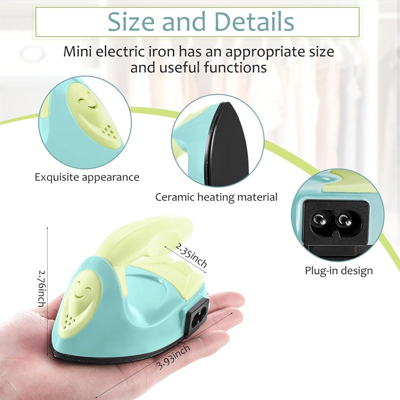 Honoson Mini Craft Iron Mini Heat Press Small Iron Portable Handy Tiny Flatiron with Charging Base Accessories for Fuse Beads Patch DIY T-shirts heat Transfer Vinyl Projects(Light Yellow, Mint Green) - Image 2