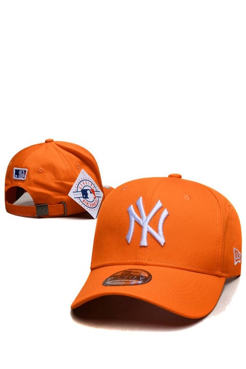 Orange MLB Adult Baseball Cap, New York Yankees NY Embroidered Curved - Brim Cap, Adjustable Fashion Cap