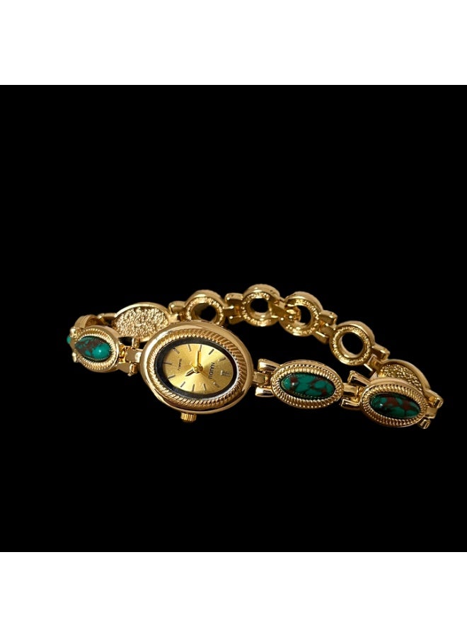 NAIDU Retro Palace-Style Jade Oval Small Dial Bracelet Watch for Women - Image 1