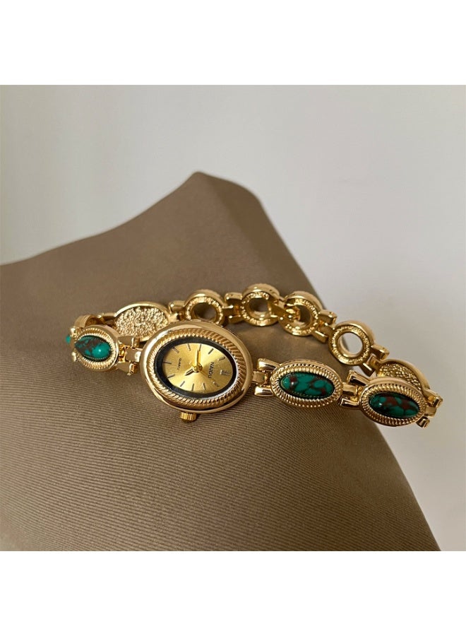 NAIDU Retro Palace-Style Jade Oval Small Dial Bracelet Watch for Women - Image 2