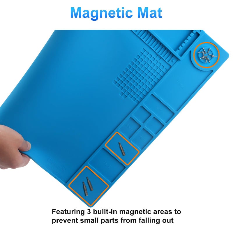 STREBITO Soldering Mat - Large, Heat Resistant Up to 932F, Magnetic, Silicone Work Mat for Soldering Iron, Electronic & PC Building - Size 21.7" x 15.8 - Image 4