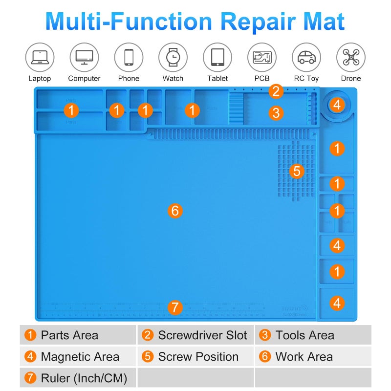 STREBITO Soldering Mat - Large, Heat Resistant Up to 932F, Magnetic, Silicone Work Mat for Soldering Iron, Electronic & PC Building - Size 21.7" x 15.8 - Image 2